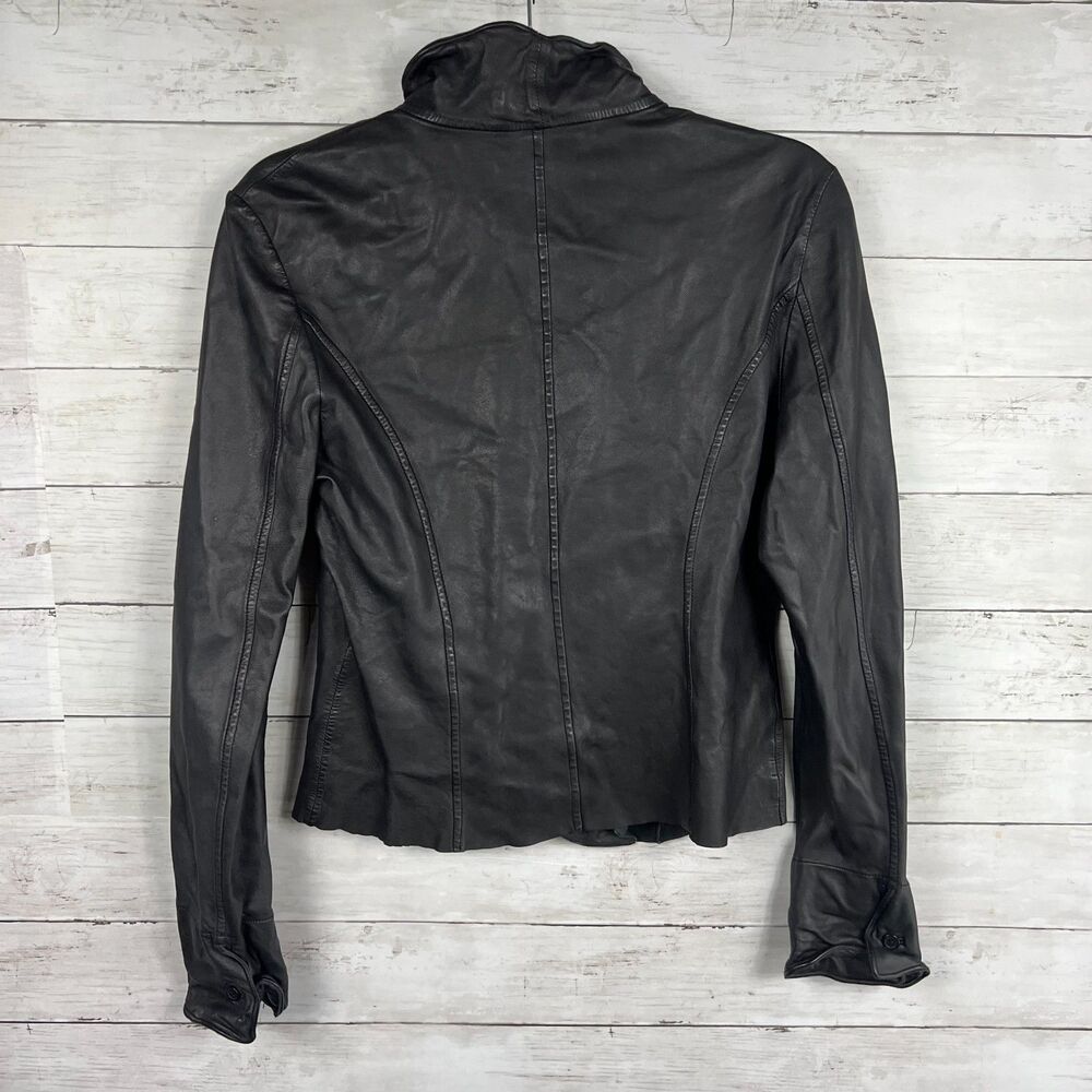 Women's Black Leather Jacket - Picture 2 of 4